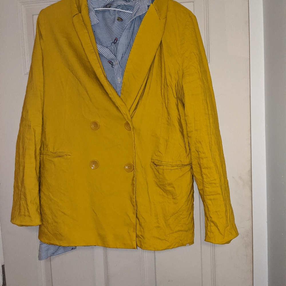 Leith Mustard yellow lined blazer SZ L women's
